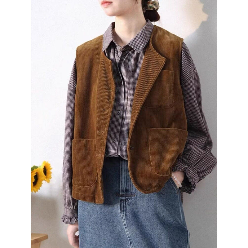 Retro Elegant Corduroy Vest Coat Women