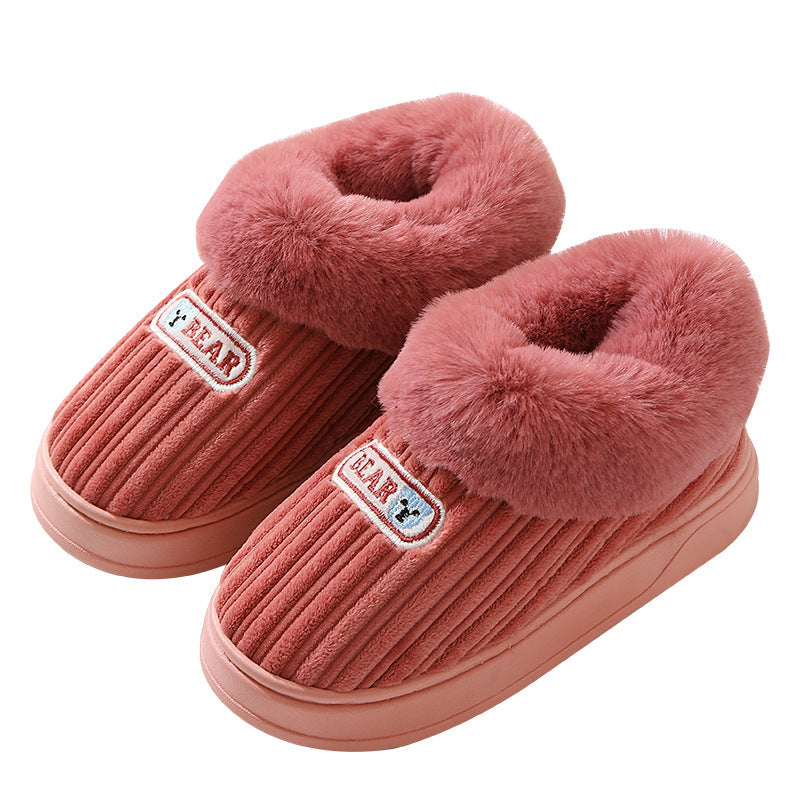 Winter Warm House Slippers Woman Plush Covered Heel Cotton Shoes Indoor And Outdoor Thick-soled Non-slip Fluffy Slippers For Men