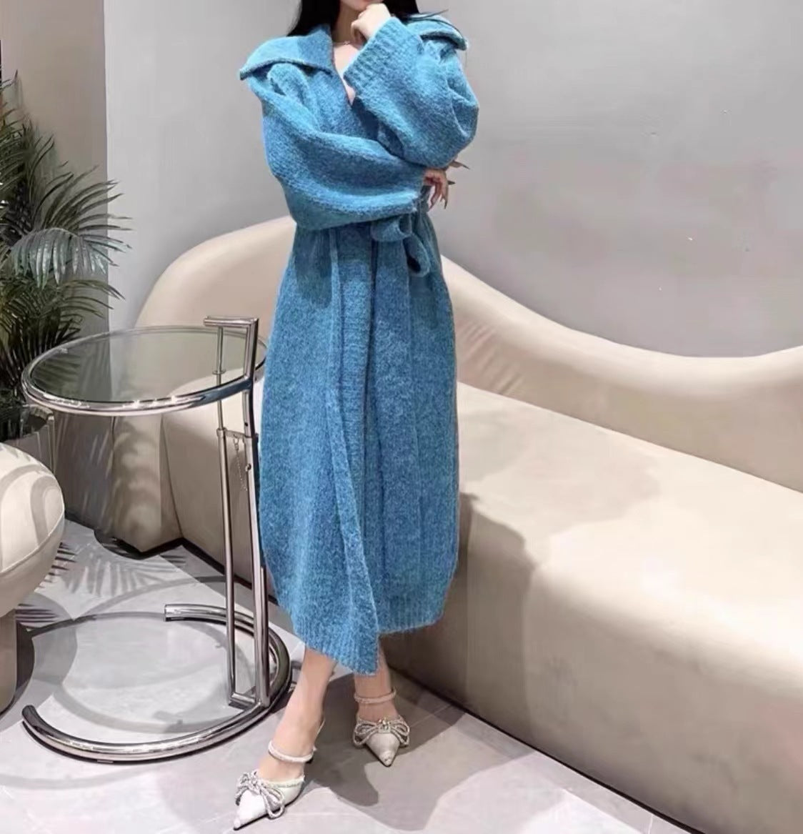 Autumn And Winter Mohair Knitted Coat For Women