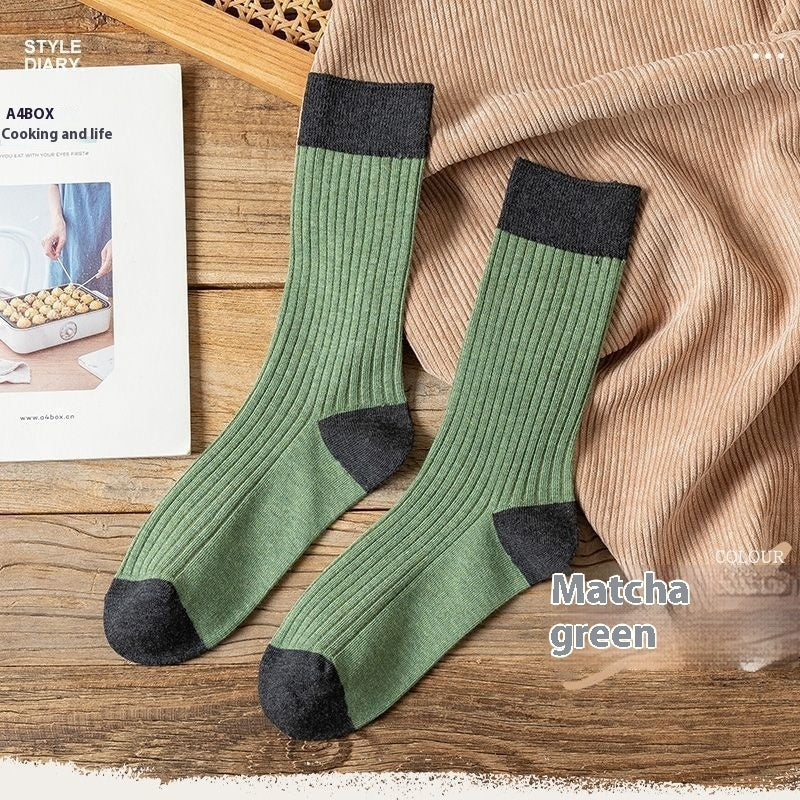 Women's Versatile Mori Mid-calf Contrast Color Bunching Socks