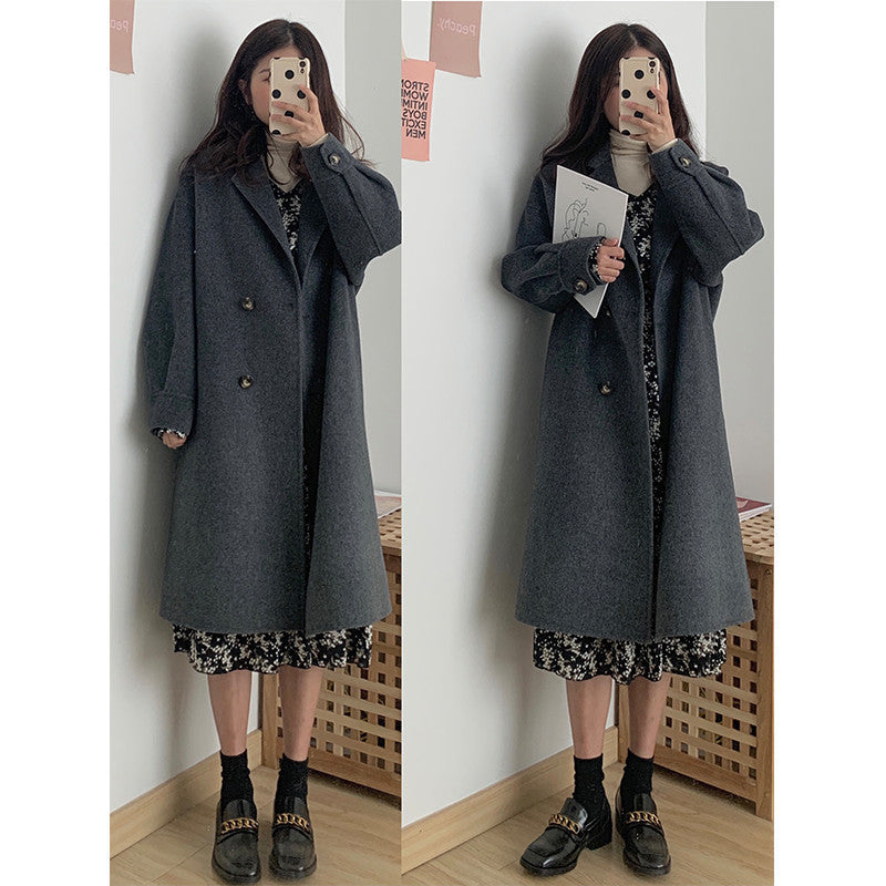 Women's Mid-length Woolen Coat Thickened Small