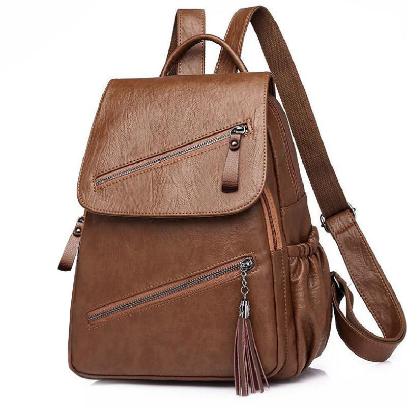 Women's Korean-style Fashionable Pu Soft Leather Casual Backpack