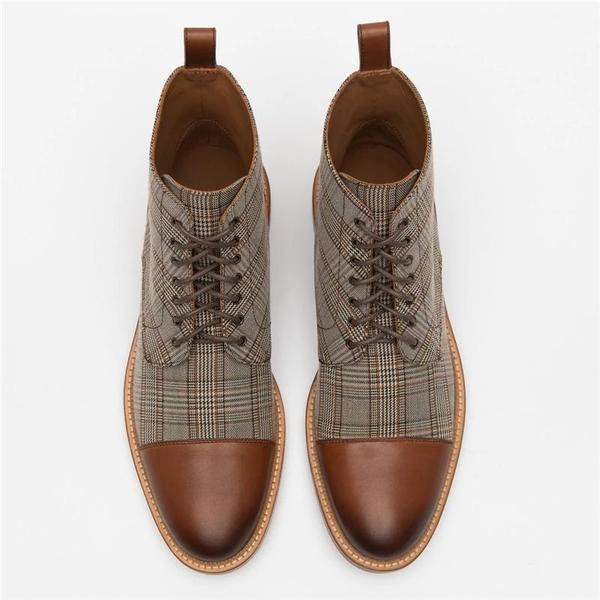 Lace-up Low-Top Men's Boots With Checkered Fabric