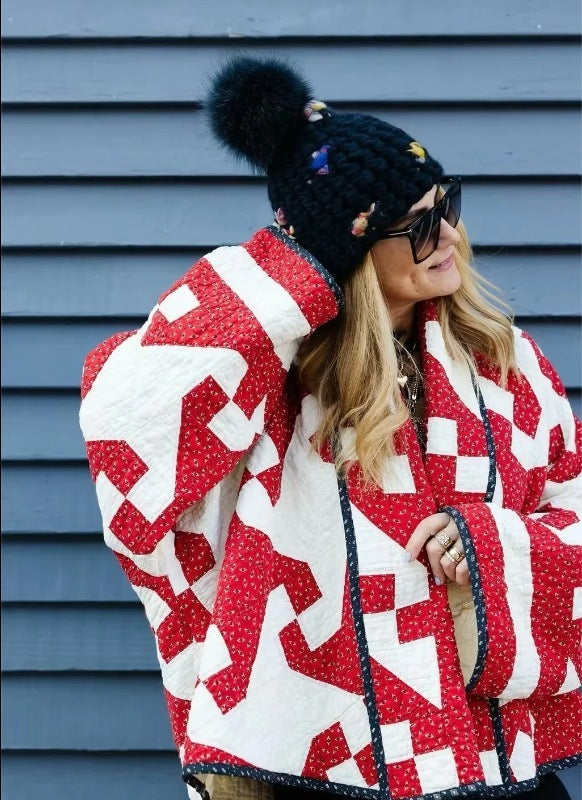 Red For Women Geometric Printed Coat