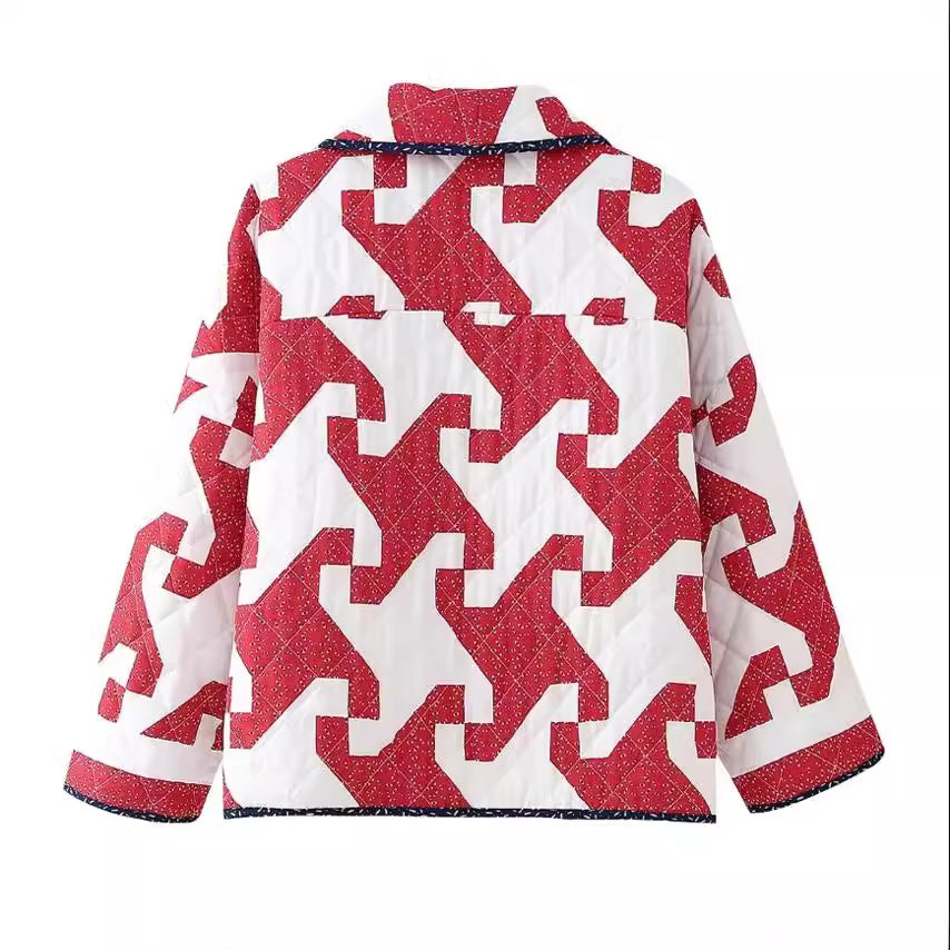 Red For Women Geometric Printed Coat