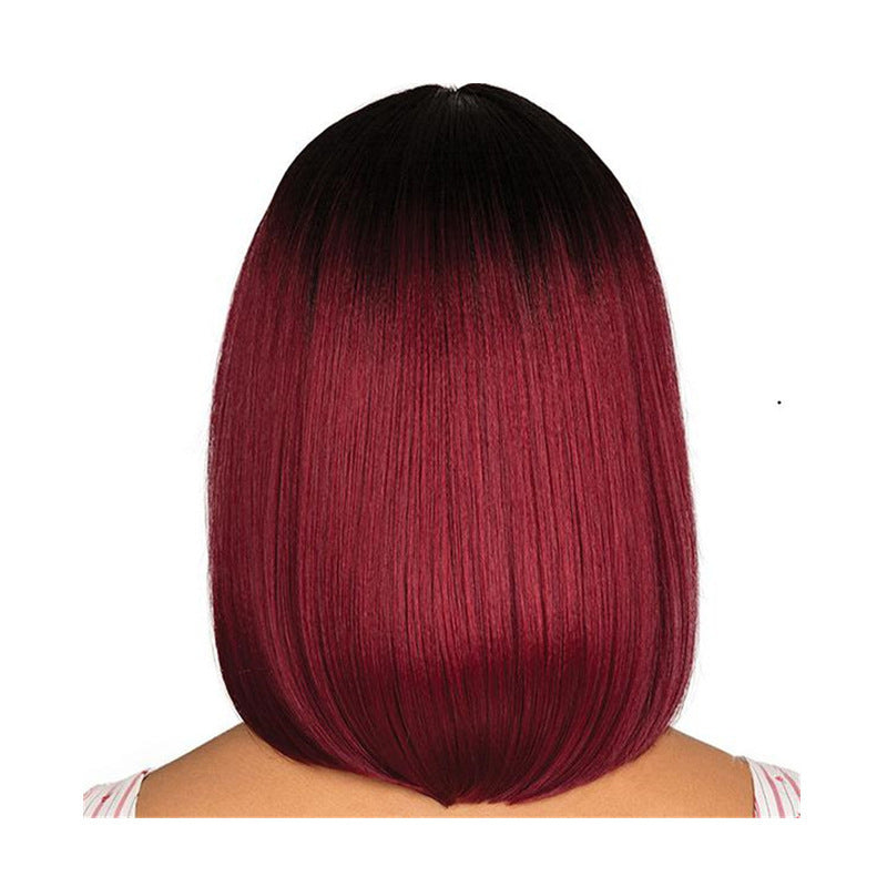 Dyeing mid-point wig female black gradient wine red bobo head