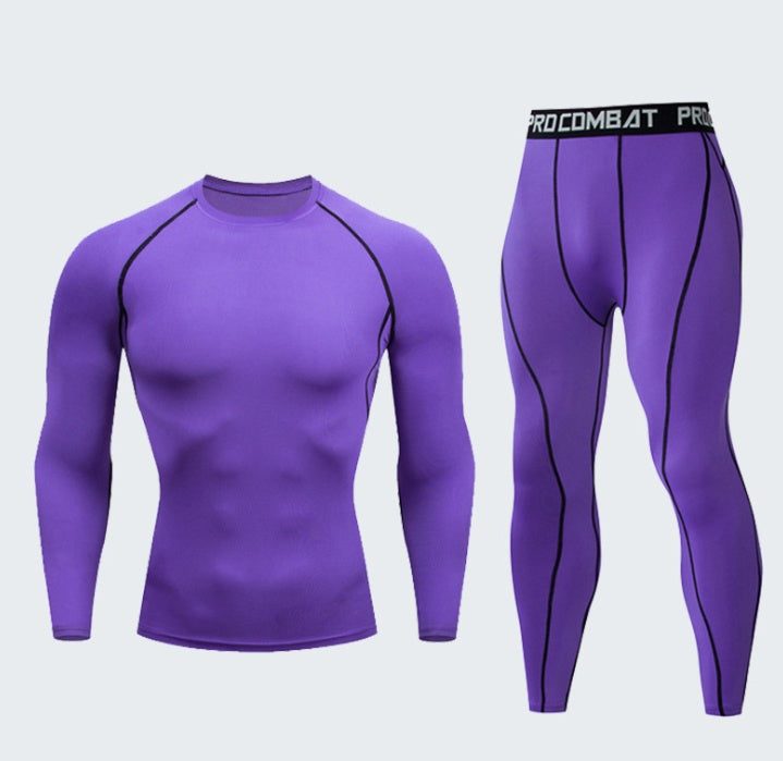 Fitness suit men's gym sports tights long-sleeved trousers quick-drying clothes basketball training equipment winter