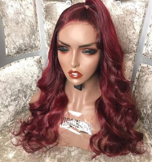 Burgundy front lace chemical fiber wig