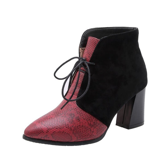 Pointed snake print booties with rubber sole