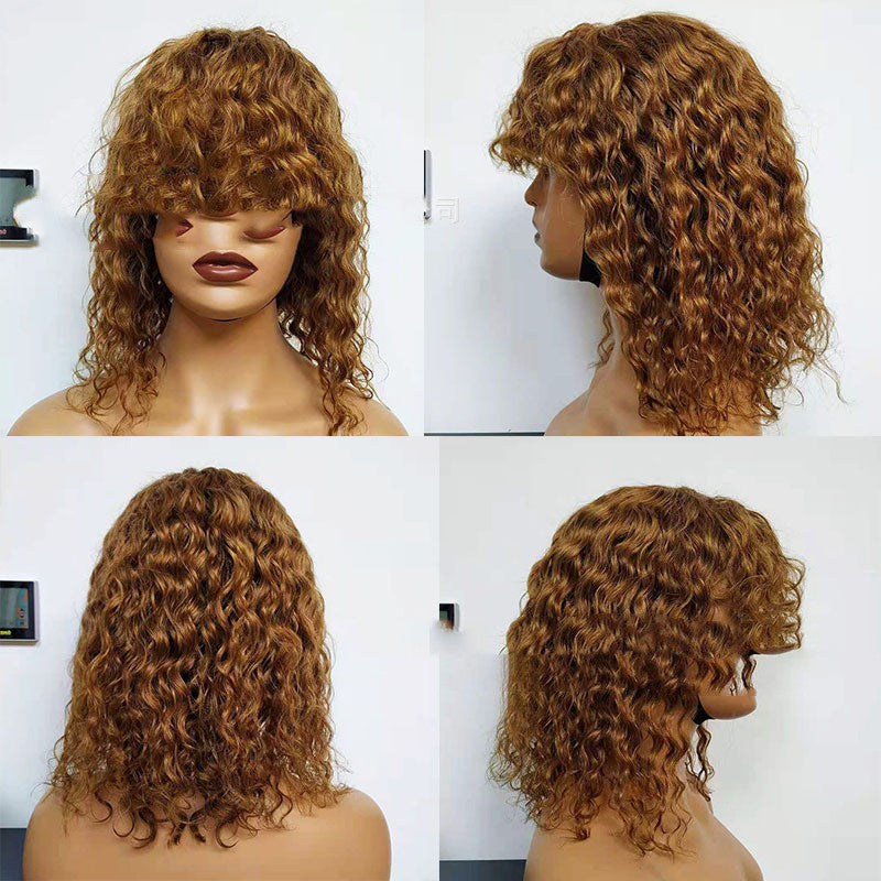 Water Wave Human Hair Wigs With Bangs