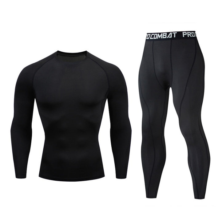 Fitness suit men's gym sports tights long-sleeved trousers quick-drying clothes basketball training equipment winter