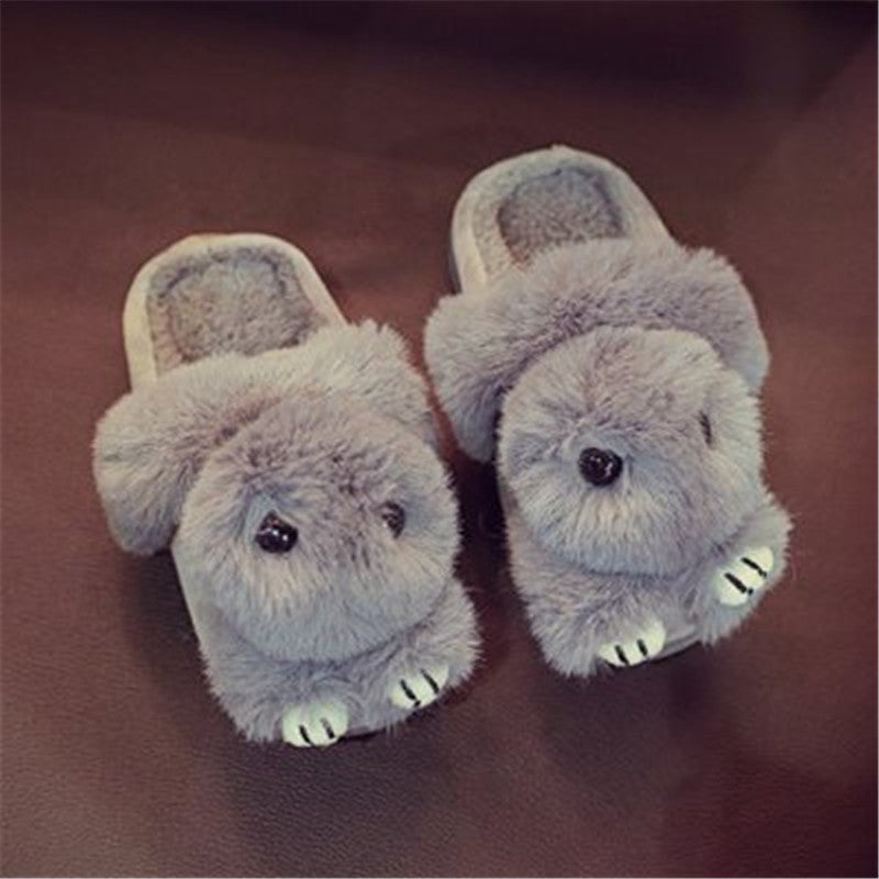 Kids Winter Slippers Cute Rex Rabbit Fur Girls Home Shoes