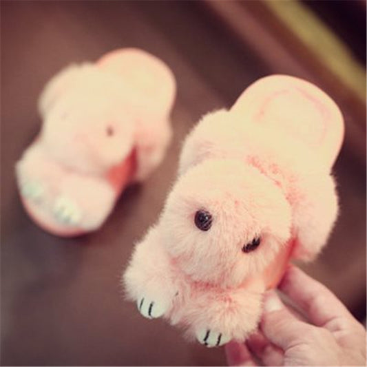 Kids Winter Slippers Cute Rex Rabbit Fur Girls Home Shoes