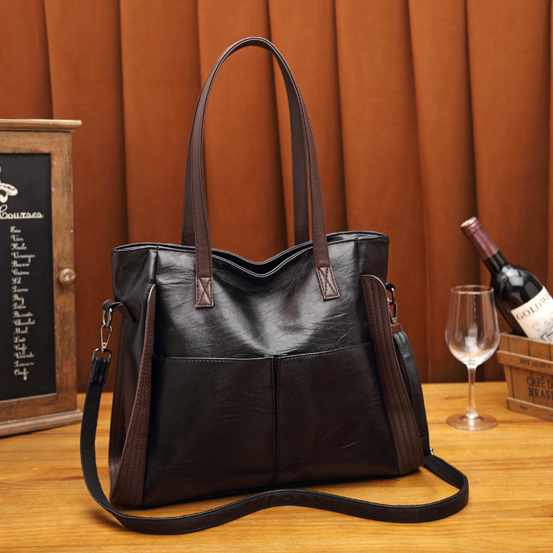 Large Capacity Soft Leather One Shoulder Slung Tote Bag Woman