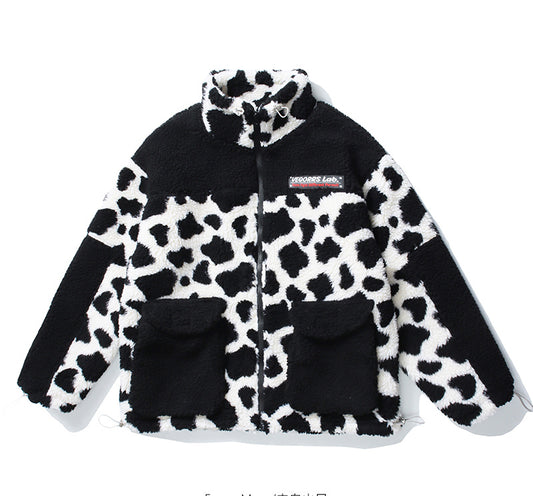 Camouflage Panda Cow Spotted Lamb Wool Coat Men And Women Thick Cotton Coat