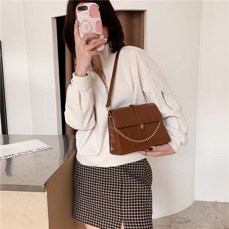 Chain Bag Woman Spring Texture Shoulder Bag Casual Fashion INS Slant Small Square Bag