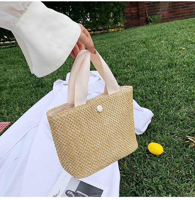 Seaside Summer Beach Vacation Summer Idyllic Wind Woven Bag Vintage Hand-Held Straw Woven Bag Woman