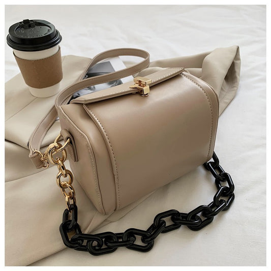 Luxury Chain Women Handbag Solid color Square Tote bag High quality PU Leather Women's Designer Handbag Vintage Shoulder Bag