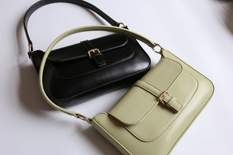 Avocado green retro designer bag French underarm shoulder bag female baguette bag all-match small handbag