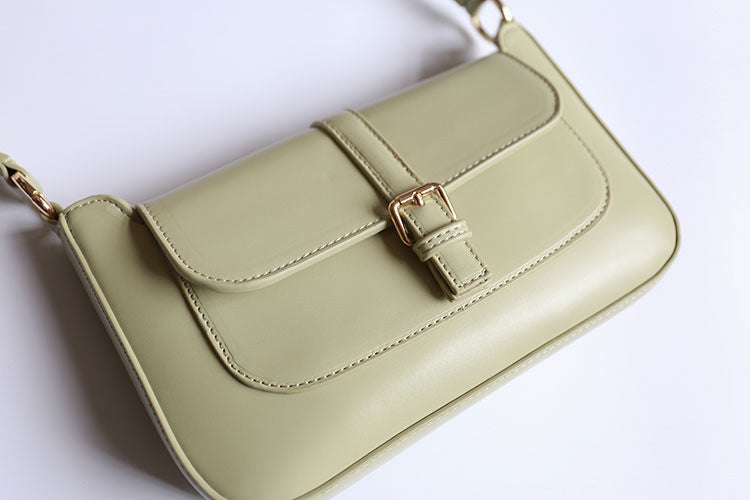 Avocado green retro designer bag French underarm shoulder bag female baguette bag all-match small handbag