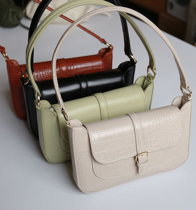 Avocado green retro designer bag French underarm shoulder bag female baguette bag all-match small handbag