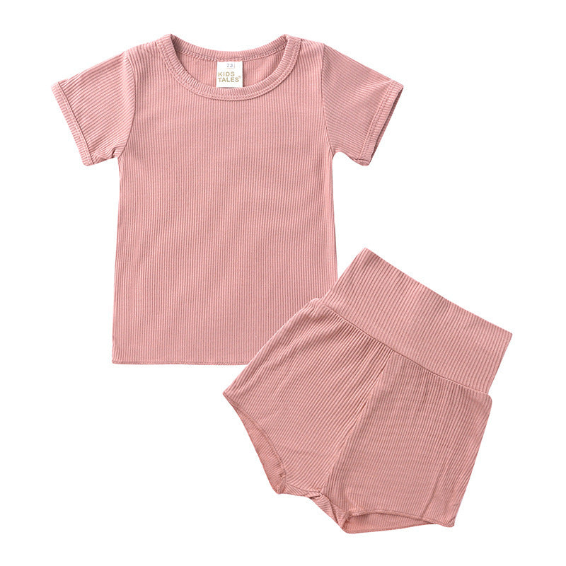 Children's Candy Color Breathing Cotton Pajamas Suit