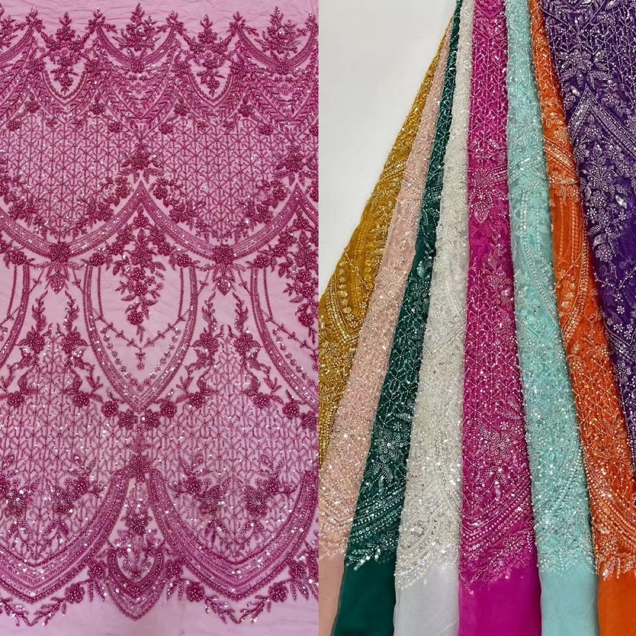 High-grade Lace Beads Sequined Mesh Embroidery Fabric