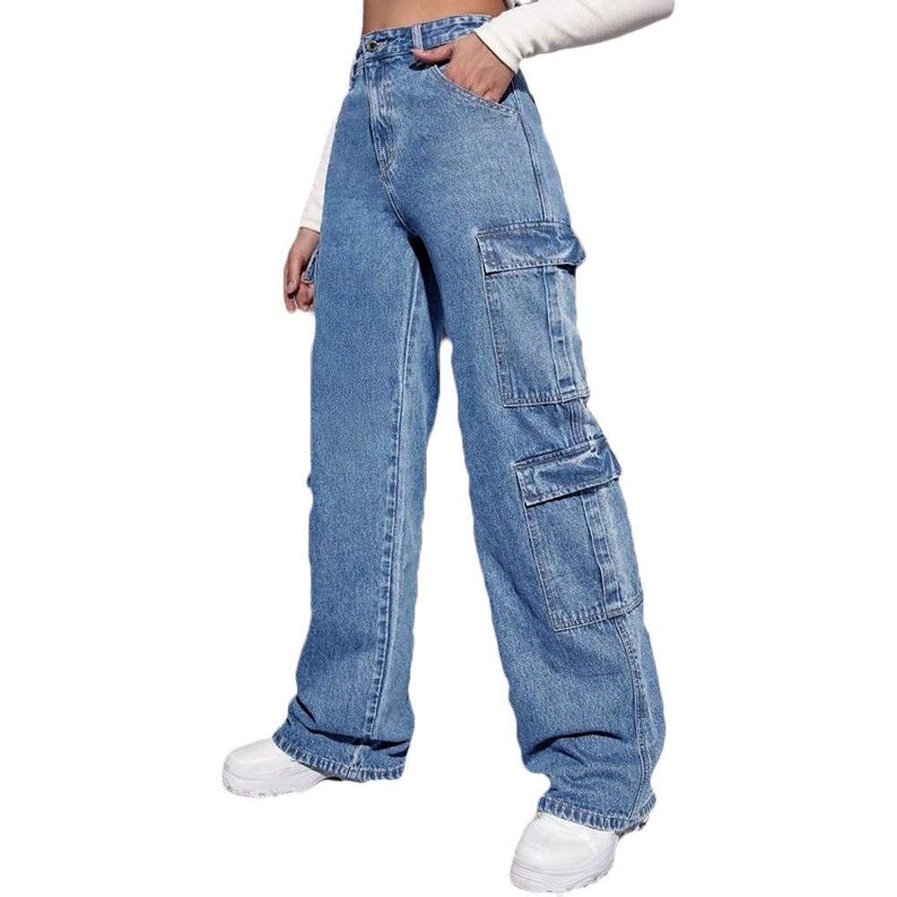 Women's Multi-bag Jeans Loose High Waist