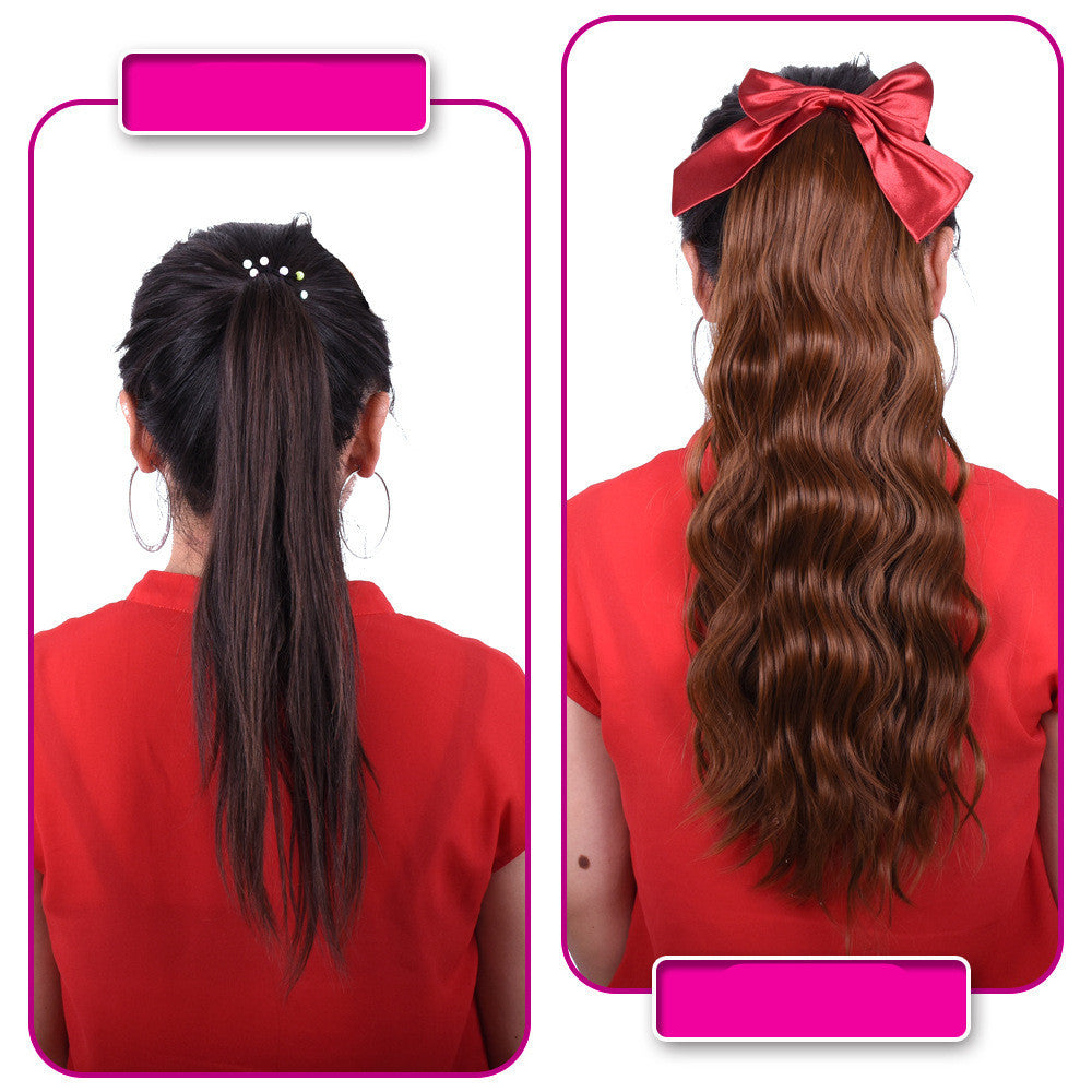 Red Bow Ponytail Wig Women''s Long Hair Ribbon Wig Ponytail