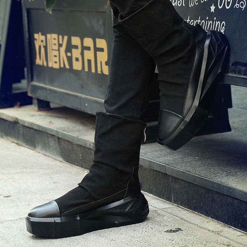 Platform high-waist zipper canvas boots