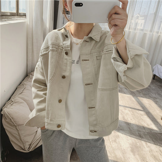 Western beige denim short coat women