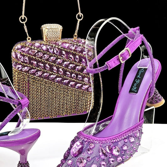 Large Rhinestone High Heel Sandals Three-dimensional Tassel Handbag Set