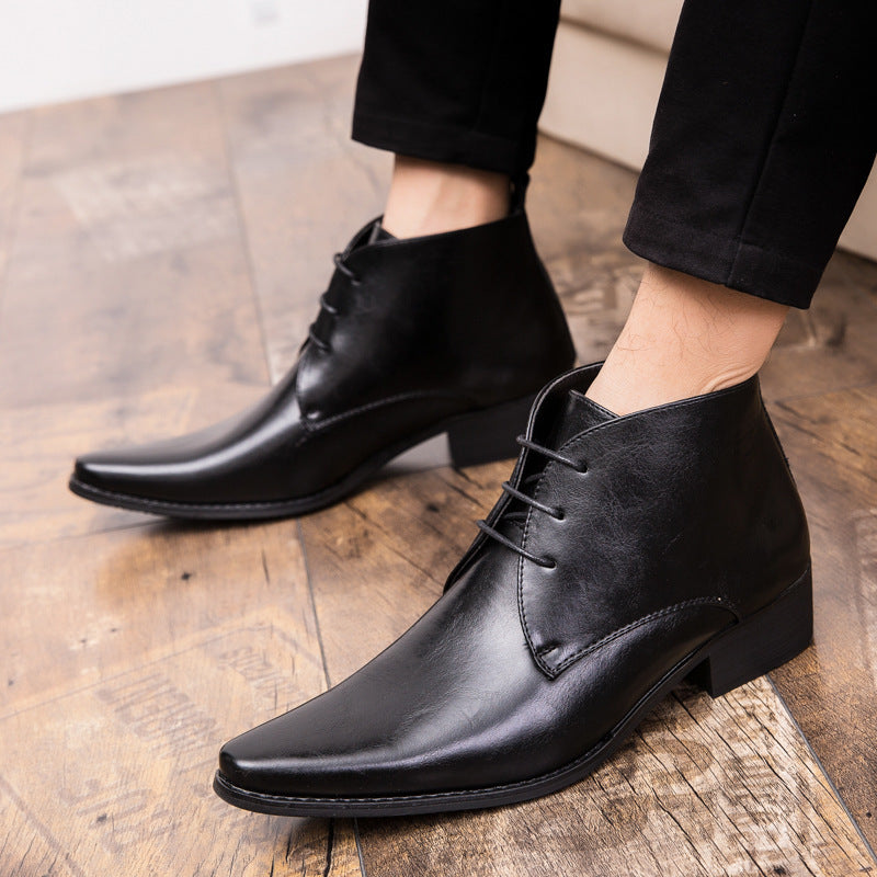 British Men High-top Leather Shoes Pointed Toe