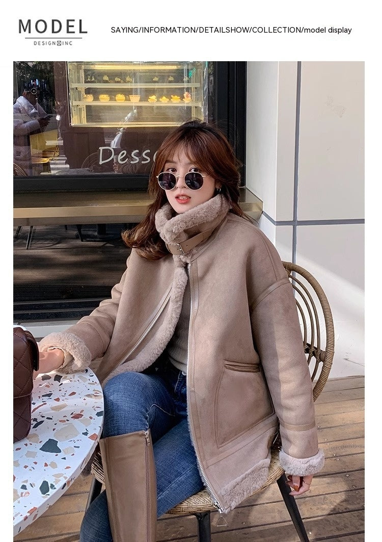 Fur Integrated Berber Fleece Coat Women