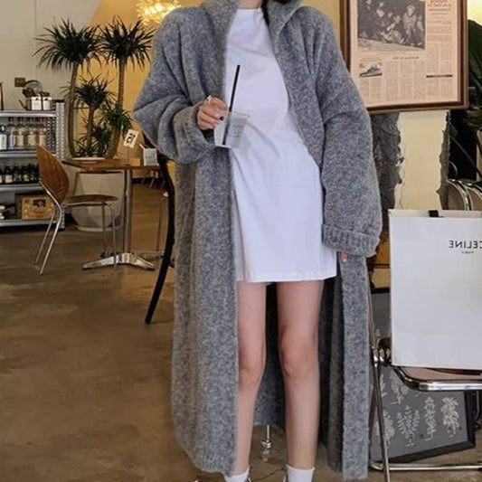 Super Long Soft Glutinous Hooded Sweater Coat Women