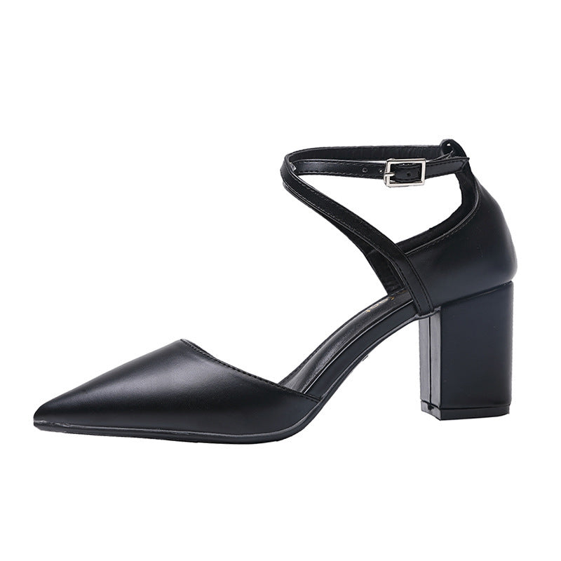 Cross Strap Pointed Colorblock Hollow Heel Heel Ladies Heels