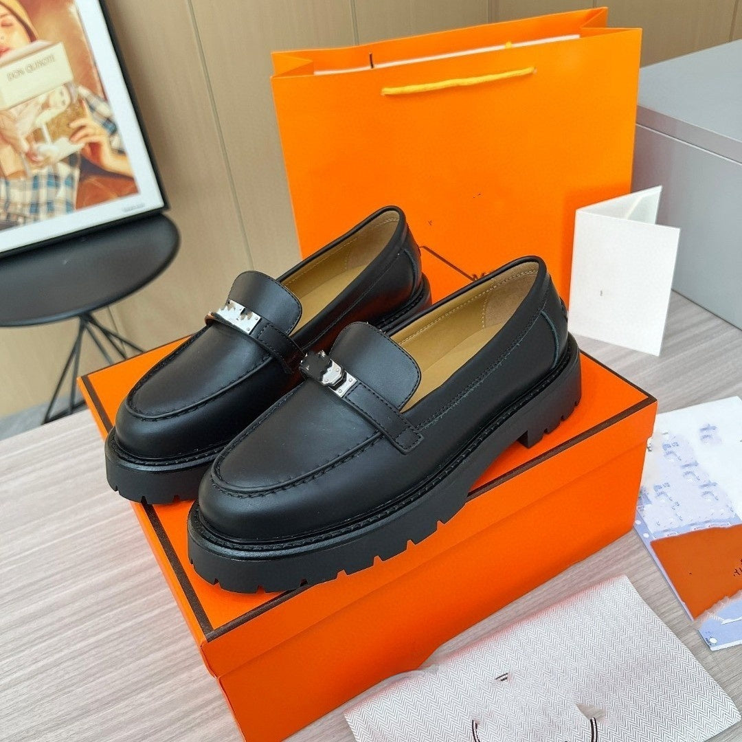 Metal Lock Catch Loafers Women's Platform Casual Shoes