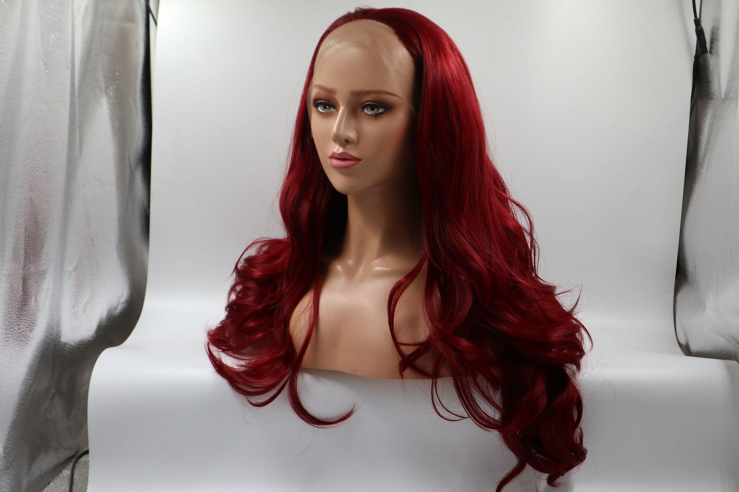 Burgundy front lace chemical fiber wig