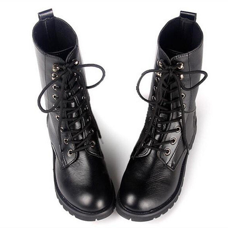 Women's Martin Boots British Style Punk Bandage Boot Shoes Autumn Winter Classic Black Motorcycle Waterproof Boots High Quality