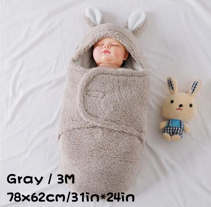 Super Soft Baby Sleeping Bag Fluffy Fleece Newborn Blanket Swaddle Blankets, Unisex Baby Wrap For Newborn Baby Boys Girls With Head-Protecting & Head-Supporting Function, Wearable Swaddle Sleep Sack