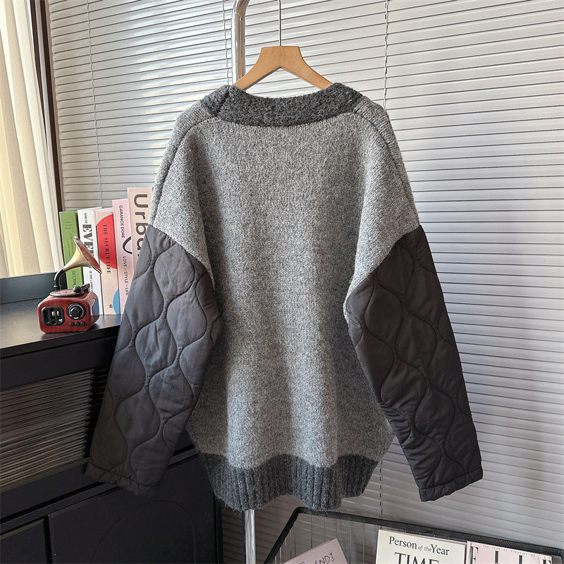 Retro Colorblock Sweater Coat Women