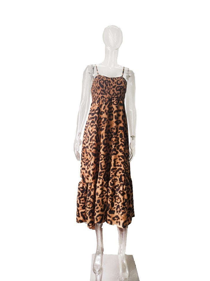 European And American Leopard Print Suspender Dress