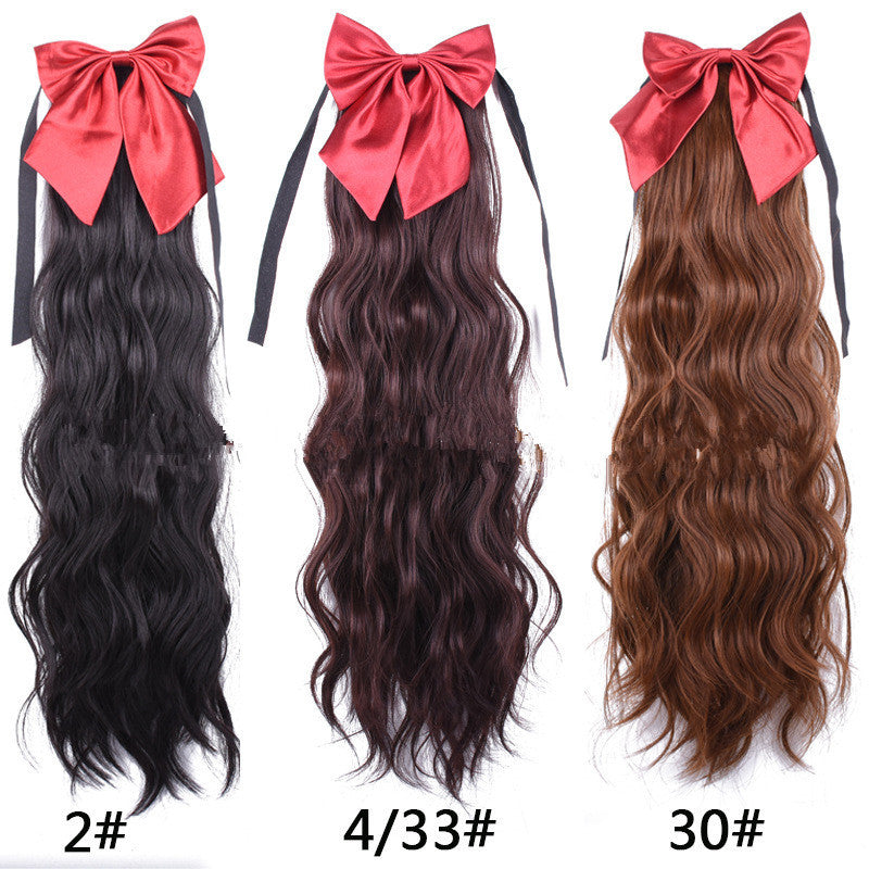 Red Bow Ponytail Wig Women''s Long Hair Ribbon Wig Ponytail