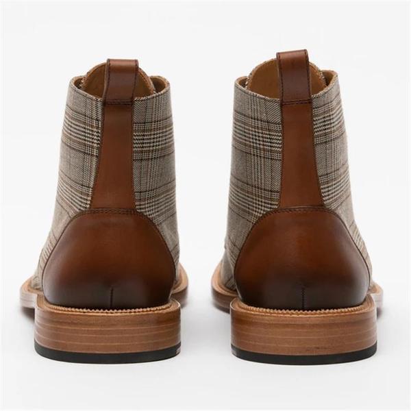 Lace-up Low-Top Men's Boots With Checkered Fabric