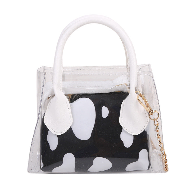 New Fashion Transparent Cow Leopard Printing Women Small Chain Crossbody Handbags Casual PVC Ladies Mini Shoulder Messenger Bags