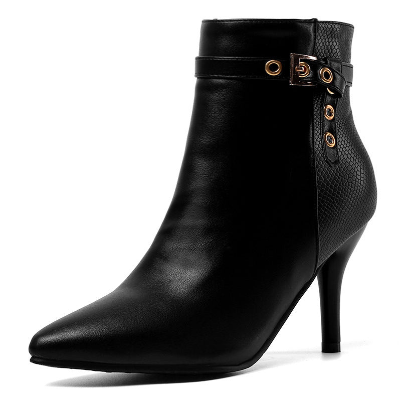 Color block high heel ankle boots