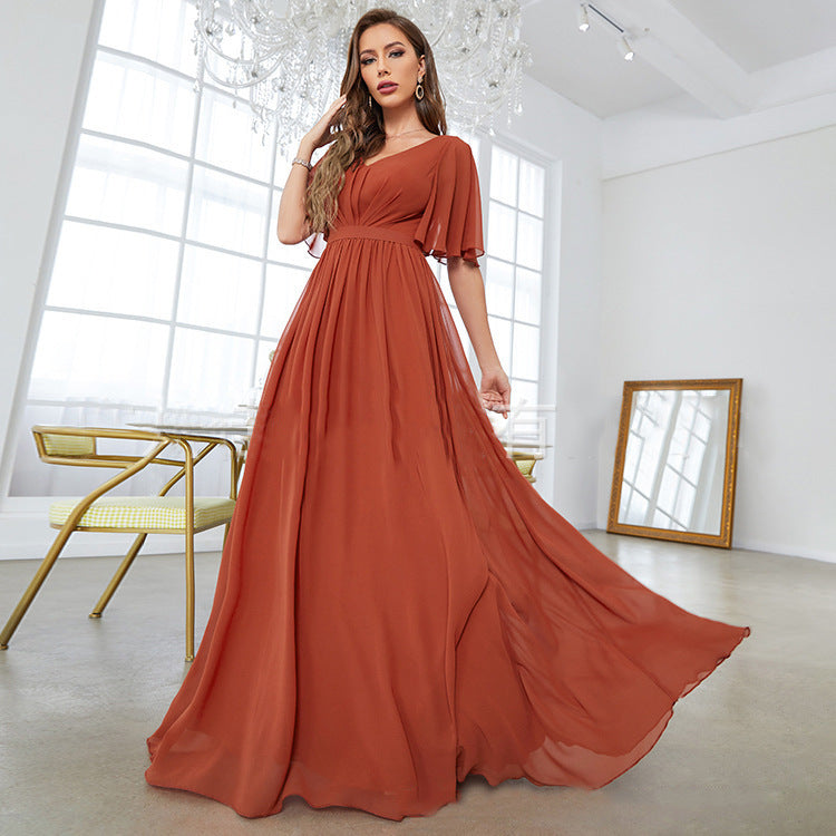 Fashion Half Sleeve Casual V-neck Sweetheart Chiffon Dress