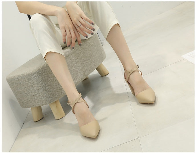 Cross Strap Pointed Colorblock Hollow Heel Heel Ladies Heels