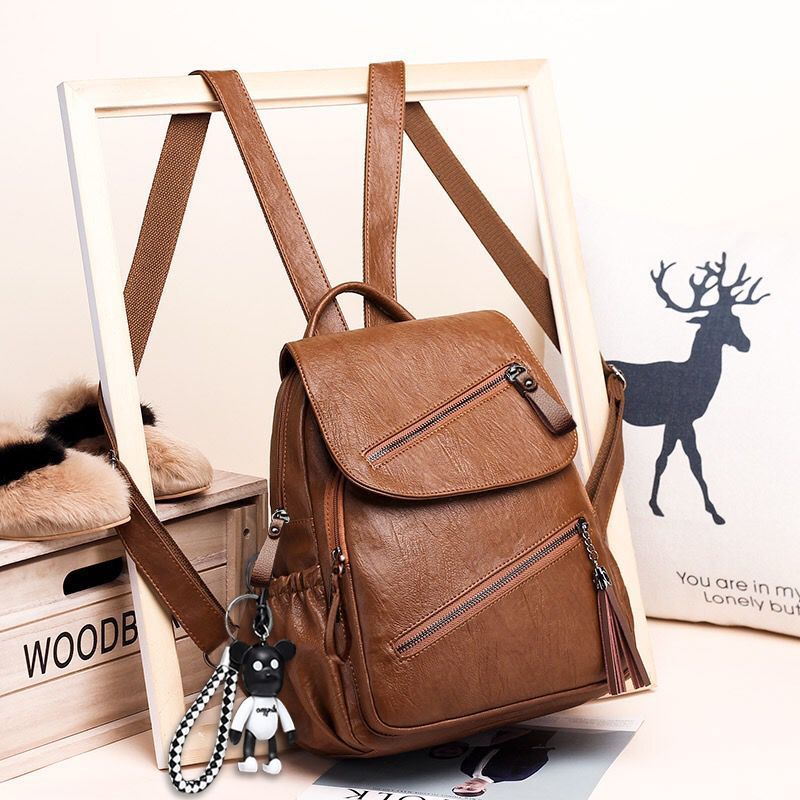 Women's Korean-style Fashionable Pu Soft Leather Casual Backpack