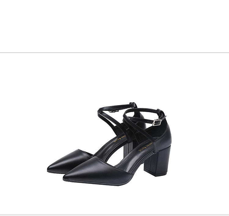 Cross Strap Pointed Colorblock Hollow Heel Heel Ladies Heels